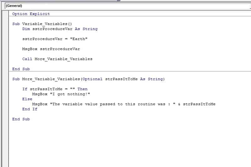 Excel VBA programming concepts - Variables and Optional Arguments